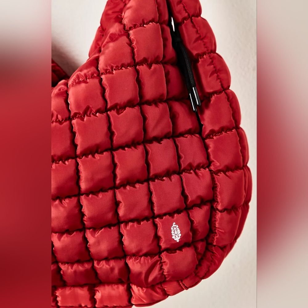 FP Movement Sour Cherry Red Quilted Carryall Tote Hobo Bag Free People Shoulder - Picture 3 of 9